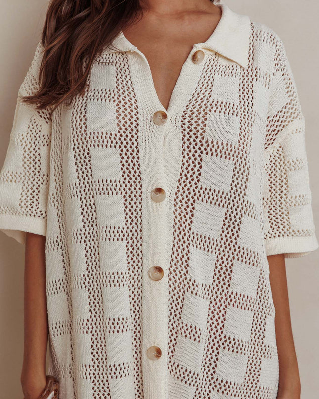 Beige Knit Shirt Dress