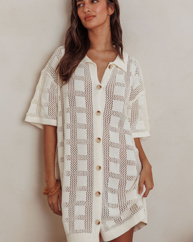 Beige Knit Shirt Dress