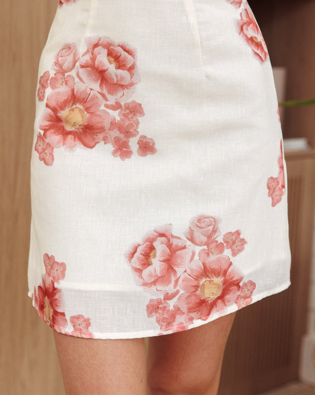 Cream/Red A-Line Mini Skirt Floral