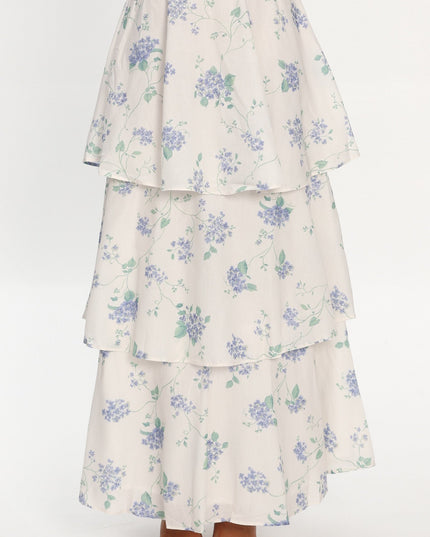 Beige Tiered Maxi Skirt Floral