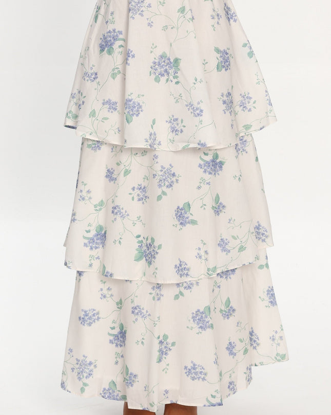 Beige Tiered Maxi Skirt Floral