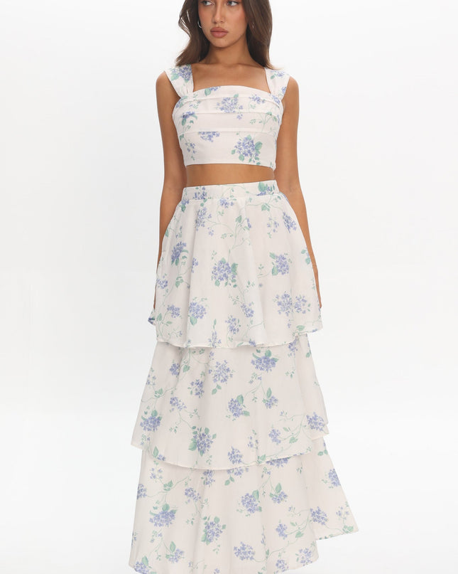 Beige Pleat Crop Top Floral