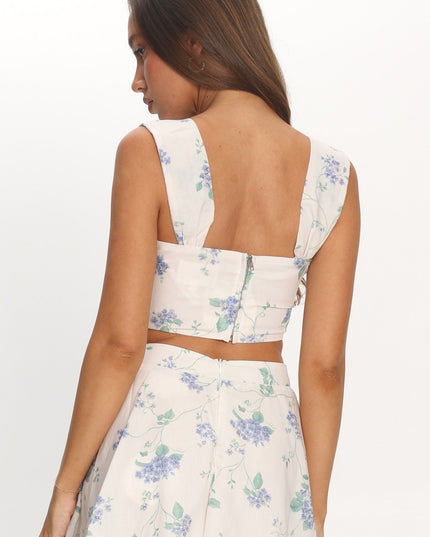 Beige Pleat Crop Top Floral