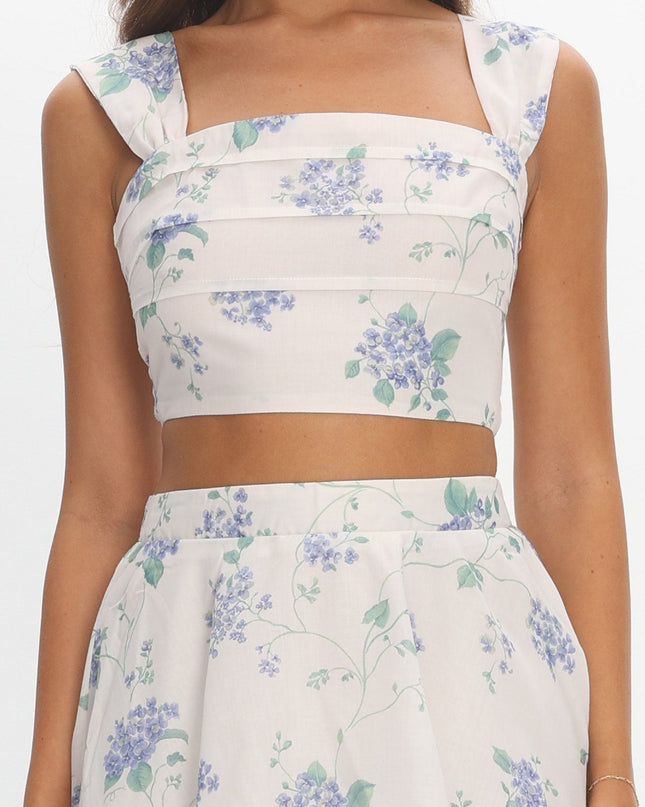Beige Pleat Crop Top Floral
