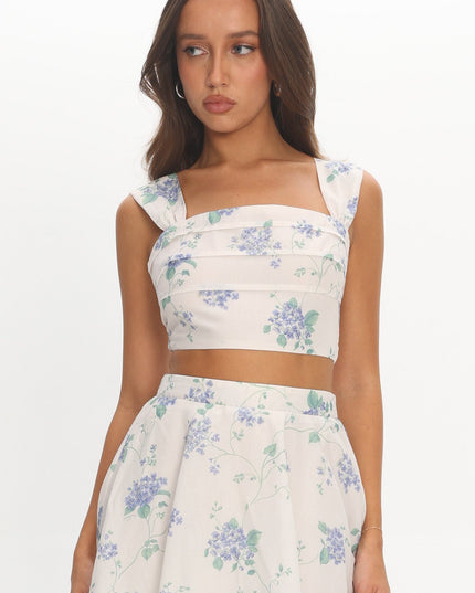 Beige Pleat Crop Top Floral