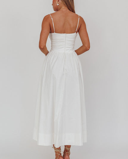 White A-Line Rosette Maxi Dress