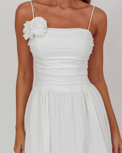 White A-Line Rosette Maxi Dress