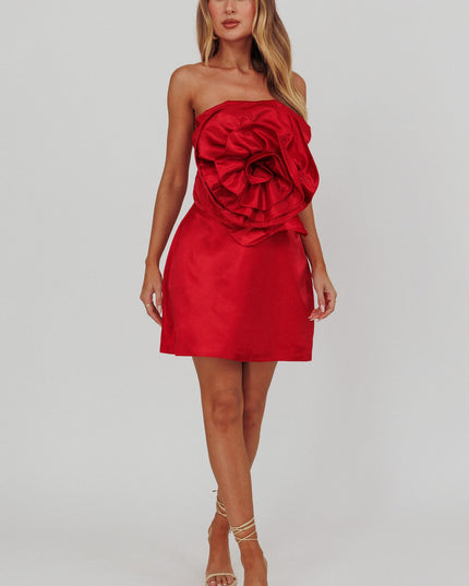 Red Rose Feature Strapless Top
