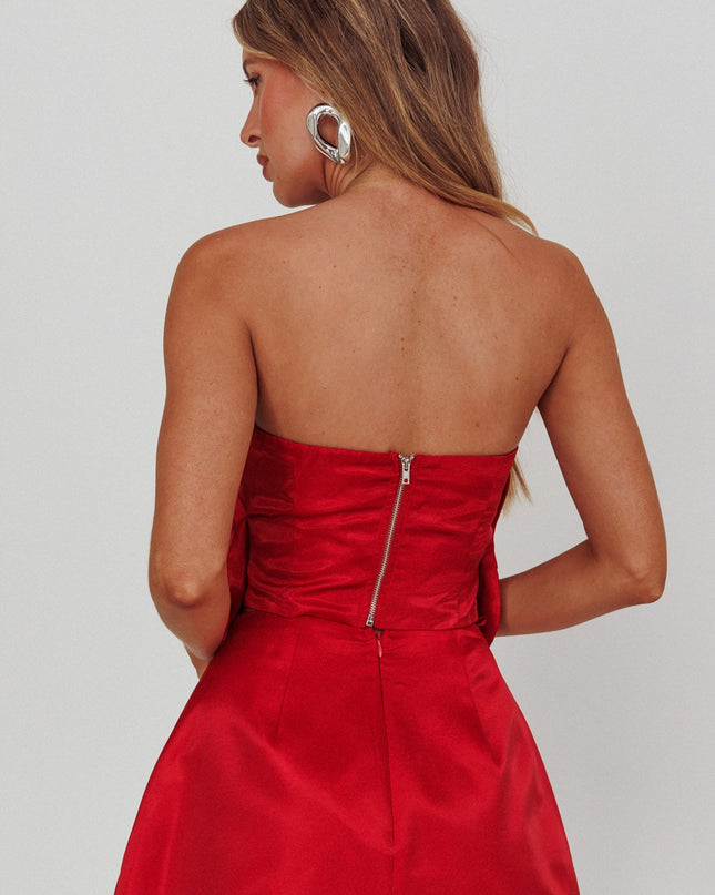 Red Rose Feature Strapless Top