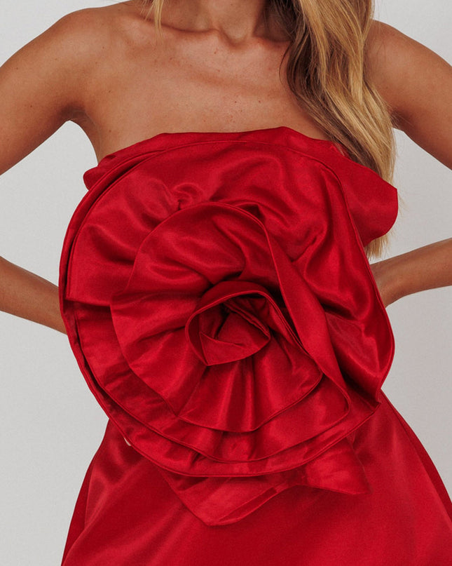 Red Rose Feature Strapless Top