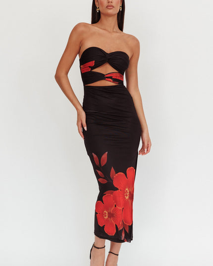 Black Twist Bodice Maxi Dress Hibiscus