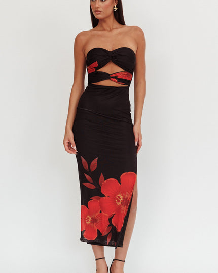 Black Twist Bodice Maxi Dress Hibiscus