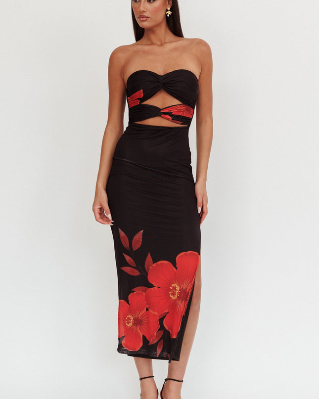 Black Twist Bodice Maxi Dress Hibiscus