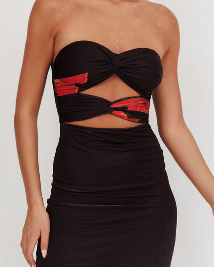 Black Twist Bodice Maxi Dress Hibiscus