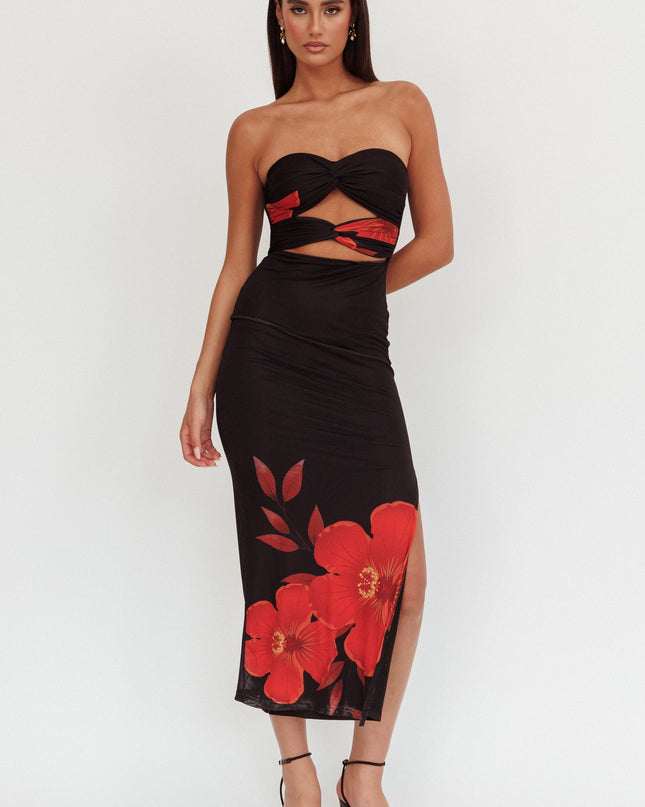 Black Twist Bodice Maxi Dress Hibiscus