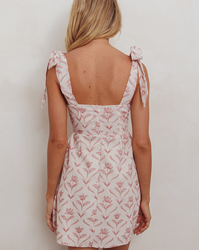 Beige Tied Shoulder Mini Dress