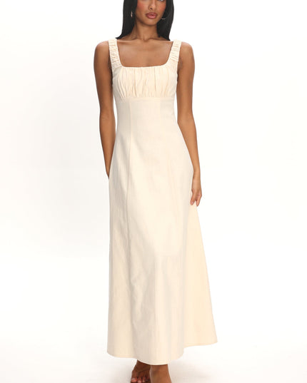 Cream Gathered Bust Maxi Dress