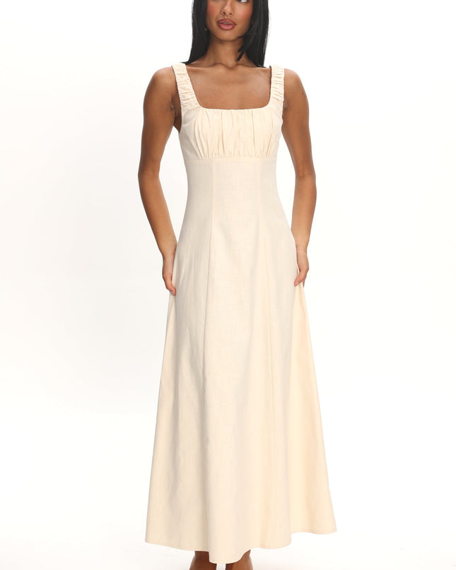 Cream Gathered Bust Maxi Dress