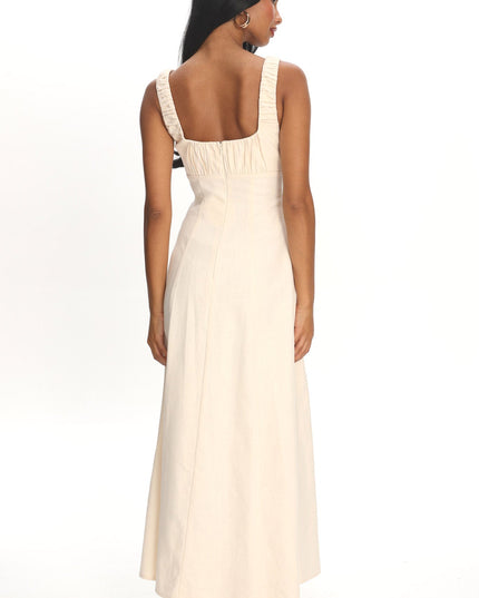 Cream Gathered Bust Maxi Dress