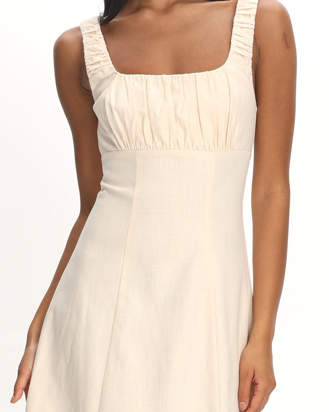 Cream Gathered Bust Maxi Dress