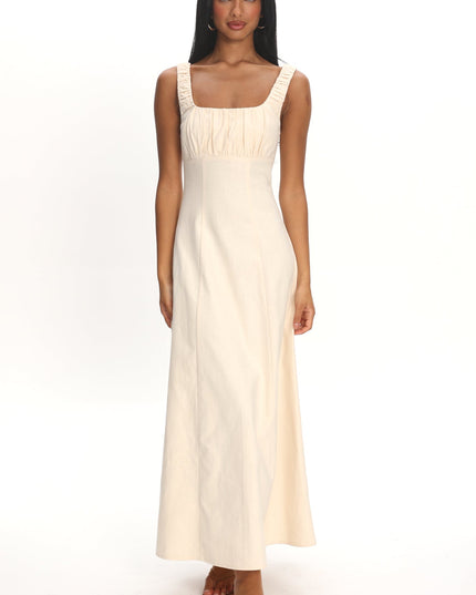 Cream Gathered Bust Maxi Dress