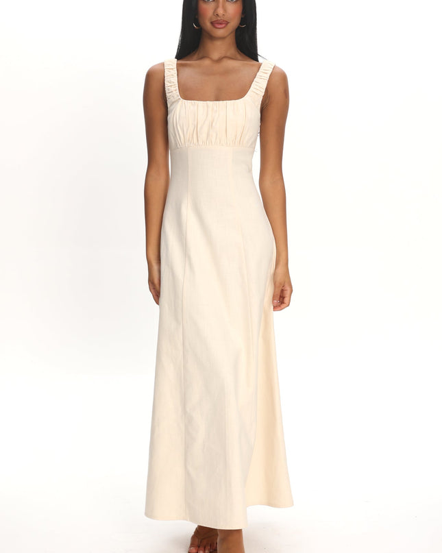 Cream Gathered Bust Maxi Dress