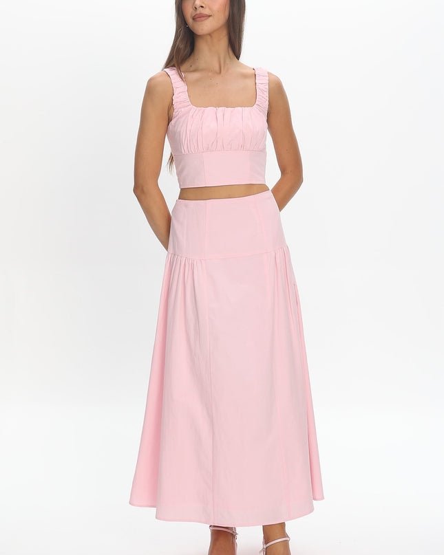 Pink Tiered Maxi Skirt