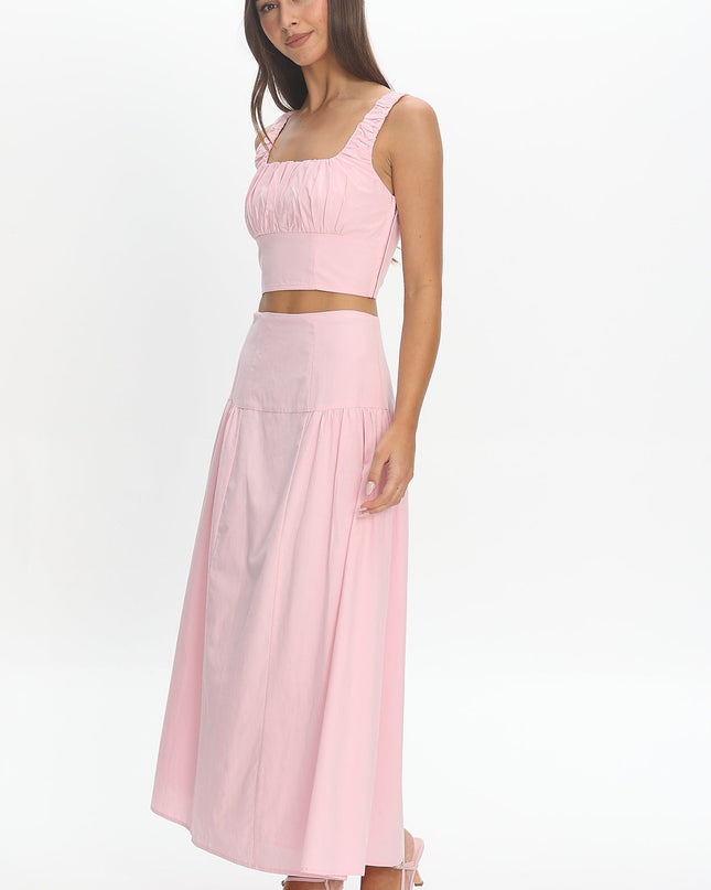 Pink Tiered Maxi Skirt