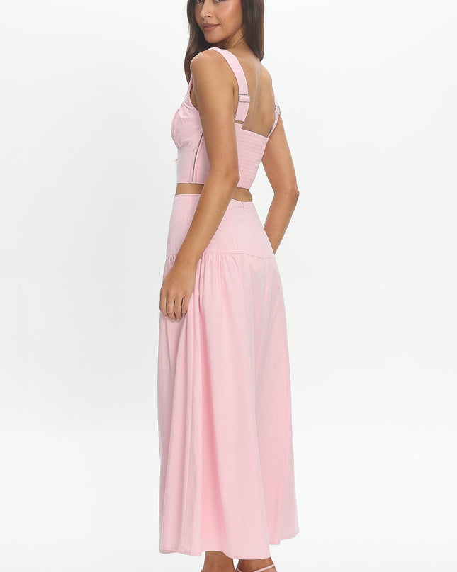 Pink Tiered Maxi Skirt