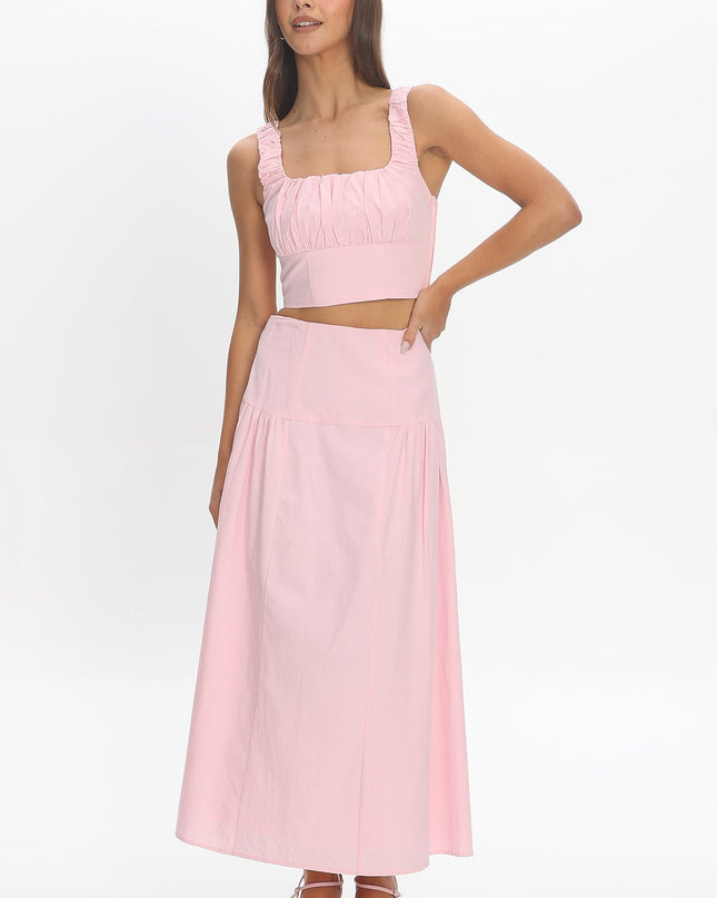 Pink Tiered Maxi Skirt