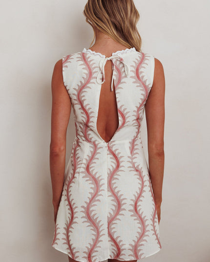 Oat Lace Trim Open Back Mini Dress Print