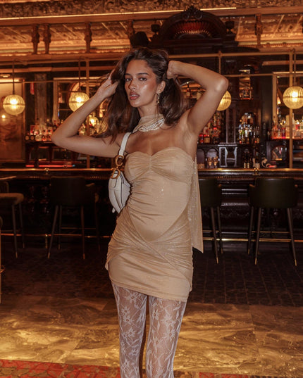 Gold Bandeau Neck Tie Mini Dress