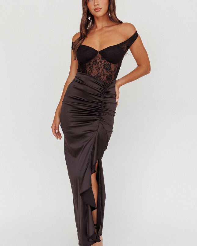 Black Lace Bodice Midi Dress