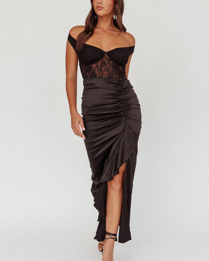 Black Lace Bodice Midi Dress