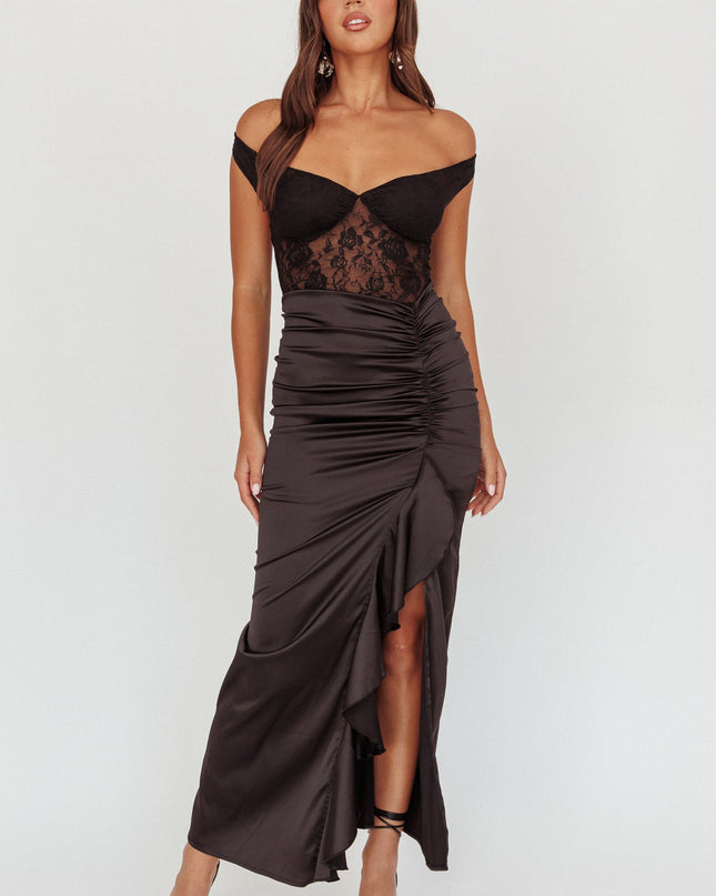 Black Lace Bodice Midi Dress