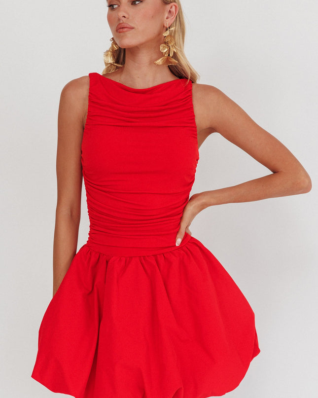 Red Sleeveless Balloon Skirt Mini Dress