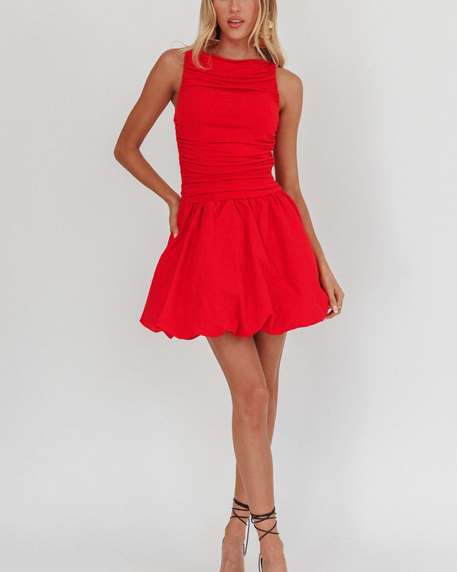 Red Sleeveless Balloon Skirt Mini Dress