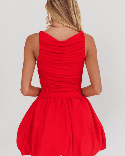 Red Sleeveless Balloon Skirt Mini Dress