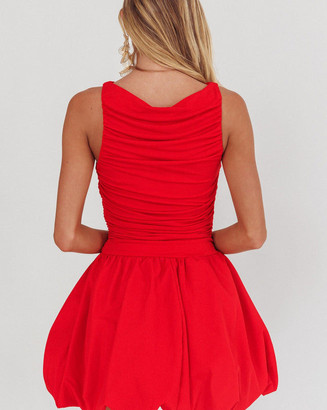 Red Sleeveless Balloon Skirt Mini Dress