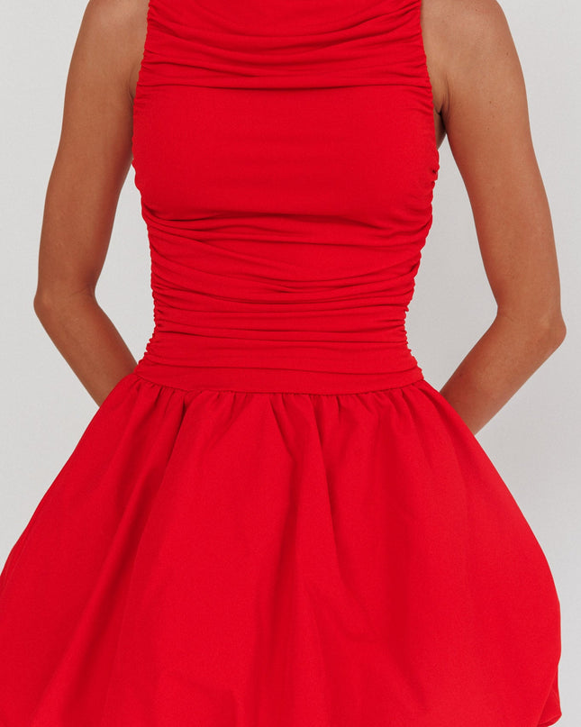 Red Sleeveless Balloon Skirt Mini Dress