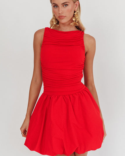 Red Sleeveless Balloon Skirt Mini Dress