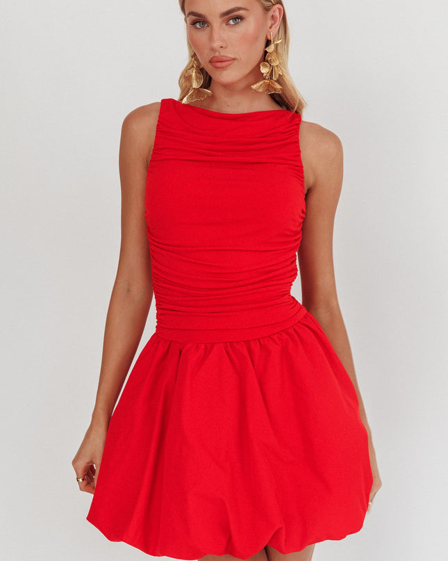 Red Sleeveless Balloon Skirt Mini Dress