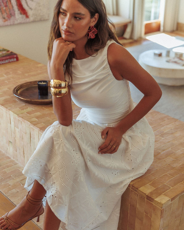 White Sleeveless Eyelet Maxi Dress