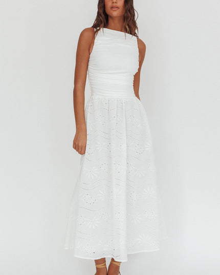 White Sleeveless Eyelet Maxi Dress