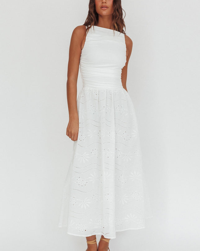 White Sleeveless Eyelet Maxi Dress