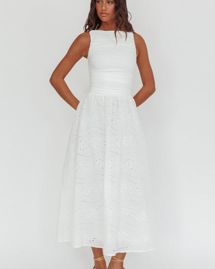 White Sleeveless Eyelet Maxi Dress