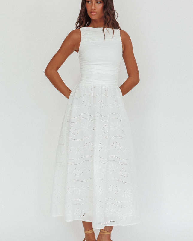 White Sleeveless Eyelet Maxi Dress
