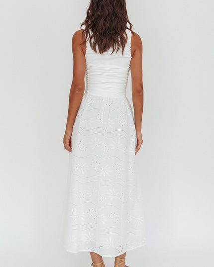 White Sleeveless Eyelet Maxi Dress