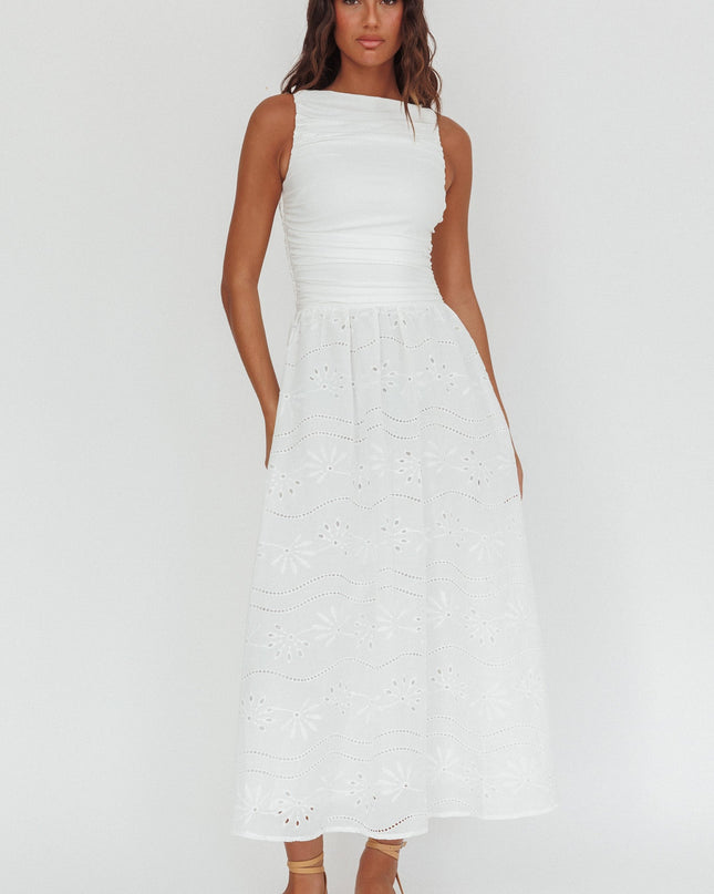 White Sleeveless Eyelet Maxi Dress