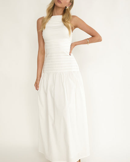 White Sleeveless Pintuck Maxi Dress